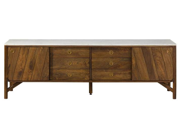 Sideboard Mango 200x45x65 braun geölt / echter Marmor LOS ANGELES #13