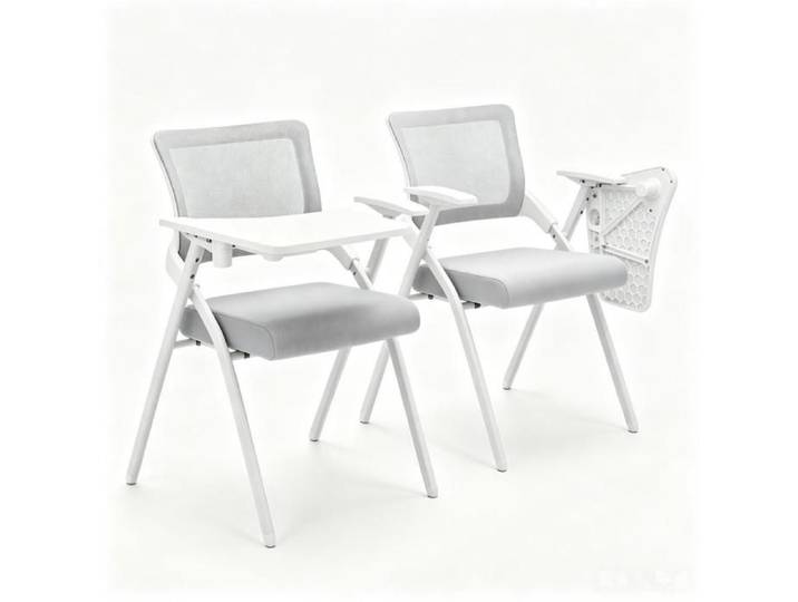 SUPFINE Lot de 2 Chaises de Bureau Conférence Siège de Formation Pliable avec Tablette écritoire et Accoudoirs Gris Clair