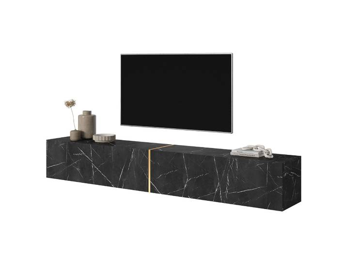 TV-Schrank Bisira 200 cm schwarzer Marmor mit goldenem Einsatz