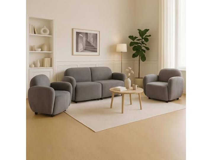 Mendler Wohnzimmer-Set HWC-P33 Stoff/Textil - hellgrau