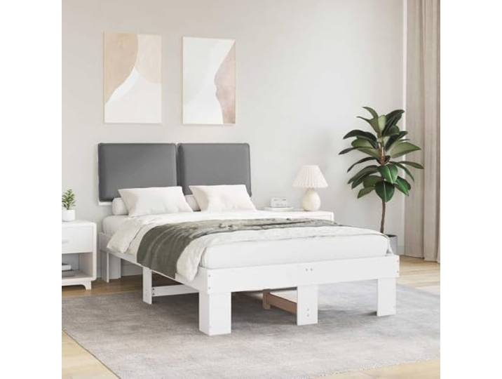 Massivkiefer Bettgestell mit gepolstertem Kopfteil Schlafzimmer Hellgrau Bettgestell mit gepolstertem Kopfteil Hellgrau 120x190 cm Massivholz Kiefer Stabiler Plattform Lattenrost Modernes Design
