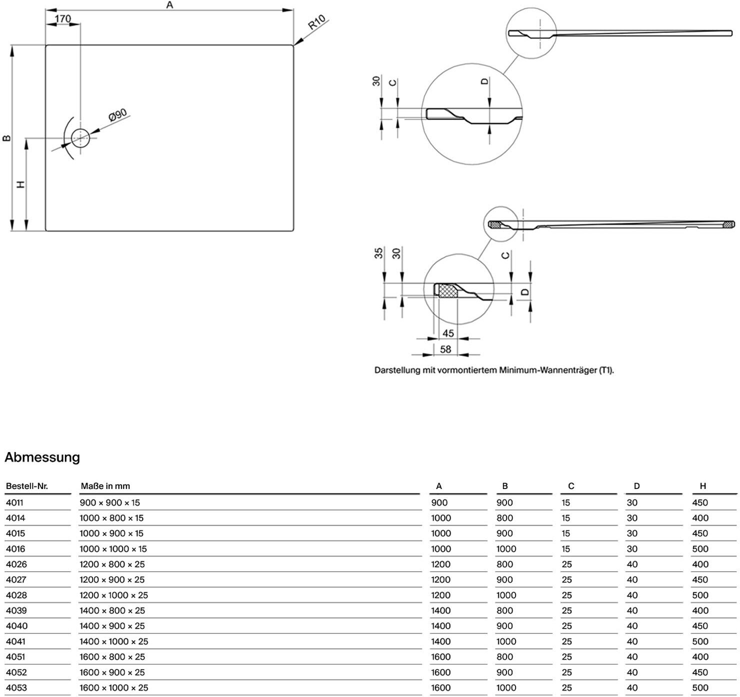 Bette Ultra Space Duschwanne 100 × 90 × 1,5 cm mit BetteAntirutsch Sense und Seal+ Abdichtung