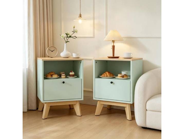 Table de chevet 40 x 40 x 55 cm lot de 2 pièces en MDF style moderne poids net 19 6 kg livré en 1 colis coloris vert