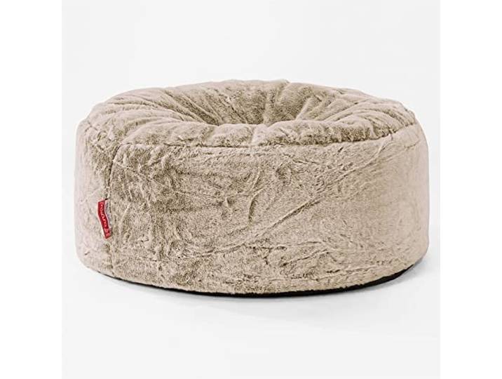 Lounge Pug Flauschiger Sitzsack Pouf 65 cm Rund, Goldbraun Kaninchen Kunstpelzstoff, Bequemer Sitzhocker oder Fußhocker, Sitzpouf