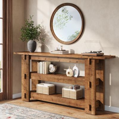 ROSE 63-Inch Solid Wood Console Table with Storage Shelves, Farmhouse Entryway and Sofa Table