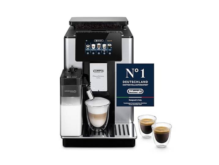 De'Longhi PrimaDonna Soul - Kaffeevollautomat 18 Getränke Silber-Schwarz Kaffeemaschine mit LatteCrema Hot-Milchaufschäumer, Espresso und Cappuccino, One-Touch-Getränke, Farbdisplay, ECAM612.55.SB