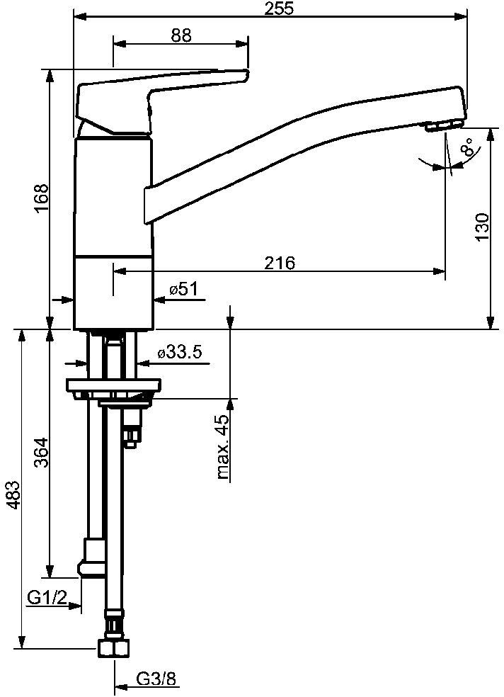 HANSAPOLO Spültisch-Einhand-Einlochbatterie DN15 mit Geräte-Absperrventil