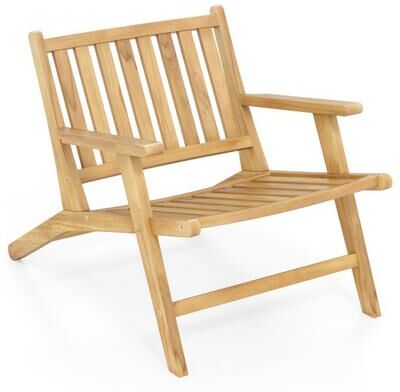 Costway Teak Wood Outdoor Reclining Chair with Comfortable Backrest and Armrests
