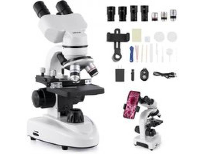 VEVOR binoculaire microscoop voor volwassenen, samengestelde microscoopset met 40-2000x vergroting, behuizing van aluminiumlegering, inclusief ledlamp en telefoonhouder, voor laboratoriumschool