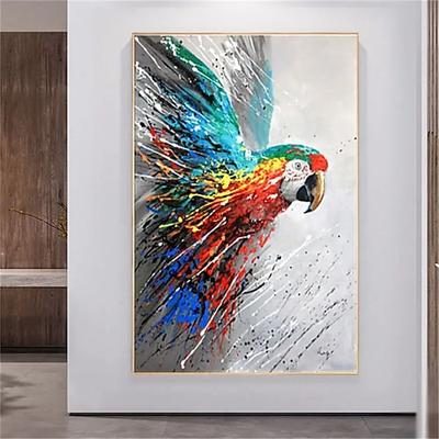 Ölgemälde 100 % Handarbeit, handgemalte Wandkunst auf Leinwand, bunt, Tier, abstrakt, Papagei, Vogel, Heimdekoration, Dekoration, gerollte Leinwand, kein Rahmen, ungedehnt