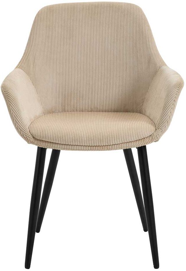 Pharao24.de Cord Esstischstühle in Beige schwarzes Metallgestell (2er Set)