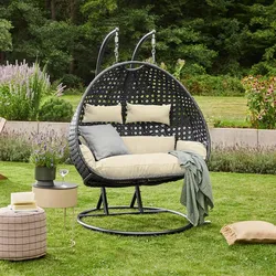 Home Deluxe Polyrattan Hängesessel TWIN DELUXE - Schwarz