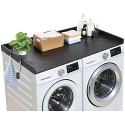 VEVOR Arbeitsplatte für Waschmaschine & Trockner (137 x 69,9 cm) mit Erhöhtem Rand & Haken, zur Organisation und Aufbewahrung im Wäscheschrank Speisekammer Küchentheke, bis 113 kg Belastbar, Schwarz