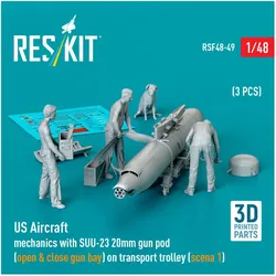 ResKit US Aircraft mechanics with SUU-23 20mm gun pod (open & close gun bay) on transport trolley (scene 1)