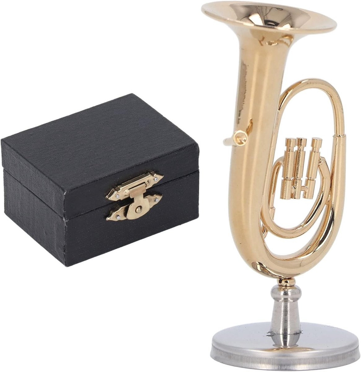 Miniatuur Tuba Model, Messing Goud Geplateerd Muziekinstrument voor Kerstdecoratie en Poppenhuis Speelgoed