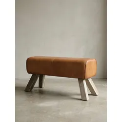 Sitzhocker – Leder/Holz, 90x30x43 cm, Springbock-Design