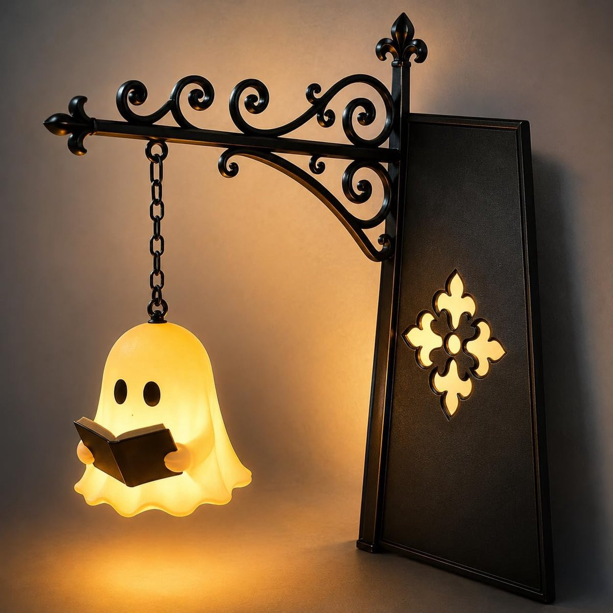 Decoratieve LED Boekensteun met Sfeerlamp - Lezend Spookje - Zwart