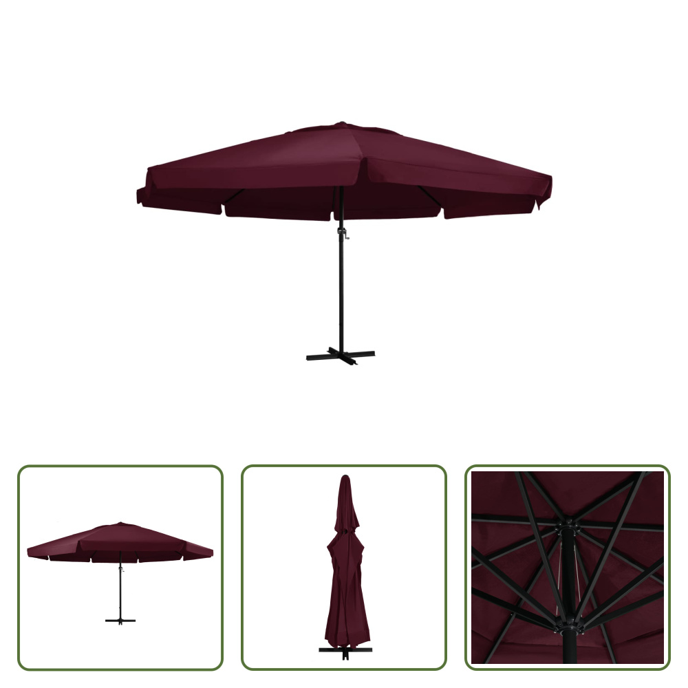 The Living Store Sonnenschirm mit Aluminium-Mast 600 cm Bordeauxrot
