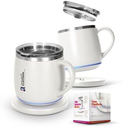 Tasse Mug Chauffante USB Personnalisée avec Logo   Cadeau d'Entreprise inox ABS blanc
