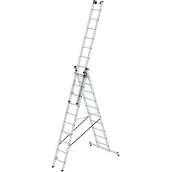 PROREGAL Sprossen-Mehrzweckleiter 3-teilig mit nivello®-Traverse und Wandlaufrollen 3x10 Sprossen