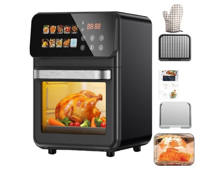 10 Liter Multifunktionale Heißluftfritteuse mit Backofenfunktion, Dörrfunktion, Konvektionsofen,8 Touchscreen-Voreinstellungen (Frittieren,Braten,Dörren,Backen,Auftauen) großes Sichtfenster