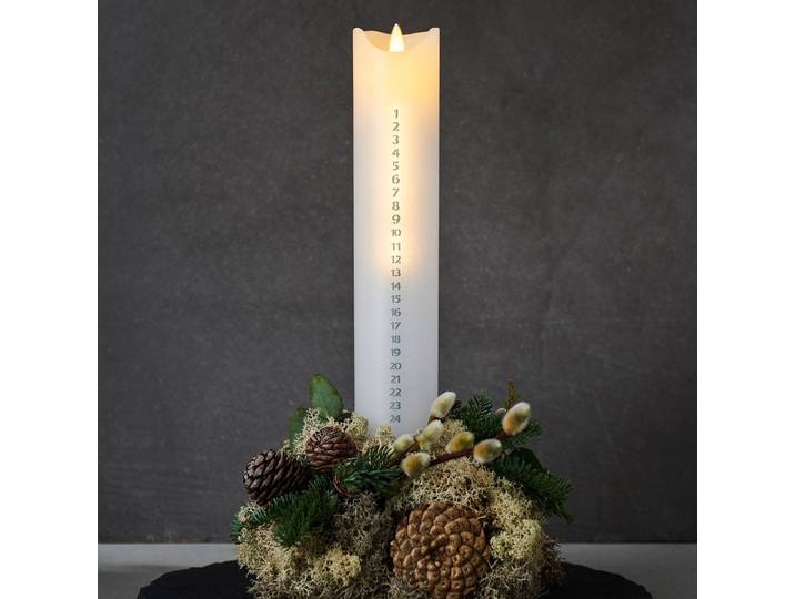 Sirius LED-Kerze Sara Calendar, weiß/silber, Höhe 29 cm Calendar, weiß / opal