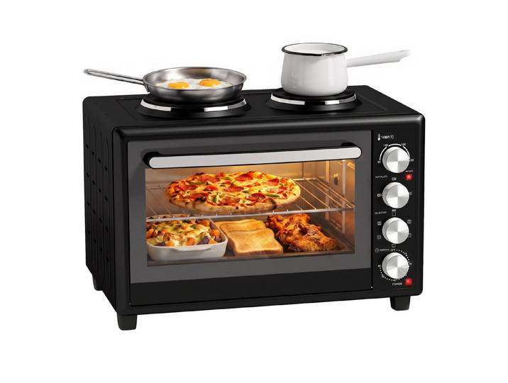 FELIXLEO Minibackofen Mini Backofen 36 L 2 Kochplatten Umluft 90 bis 230 °C Tischbackofen