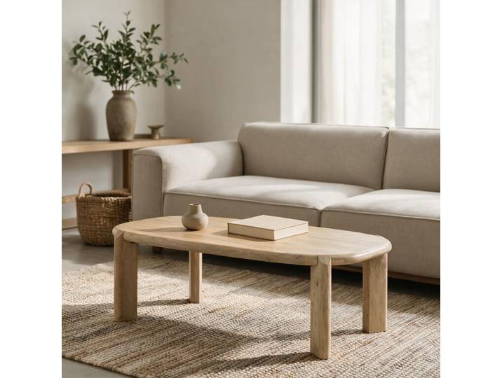 Table basse en bois de manguier massif teinte claire 120cm