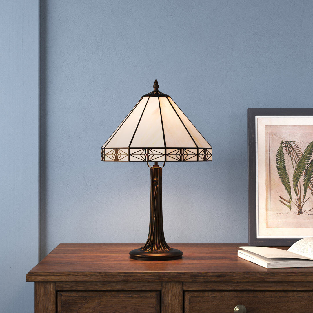 Lark Manor Barfleur 48Cm Espresso Tiffany Style Cream Glass Table Lamp Antique Brass 48cm H X 30cm W X 30cm D