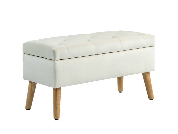 Banc de rangement avec couvercle tissu effet velours et bois crème