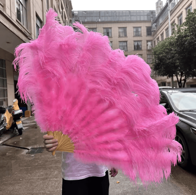 Inspire Picks Luxury Ostrich Feather Folding Fan Large Burlesque Dance & Stage Performance Fan (100130cm) dark Pink 130cm 2pcs