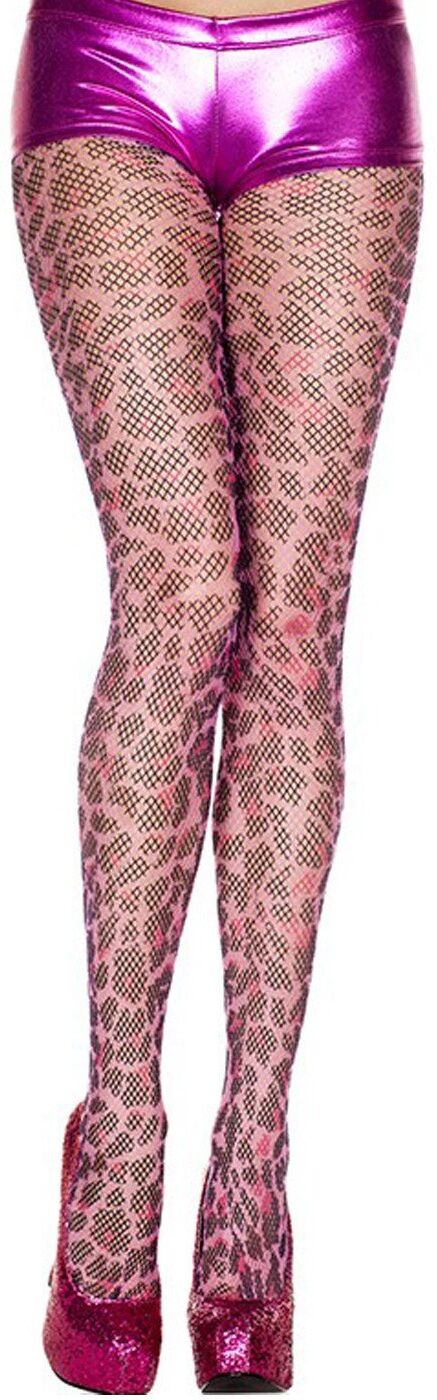 Music Legs Collant fantaisie résille rose motif guépard