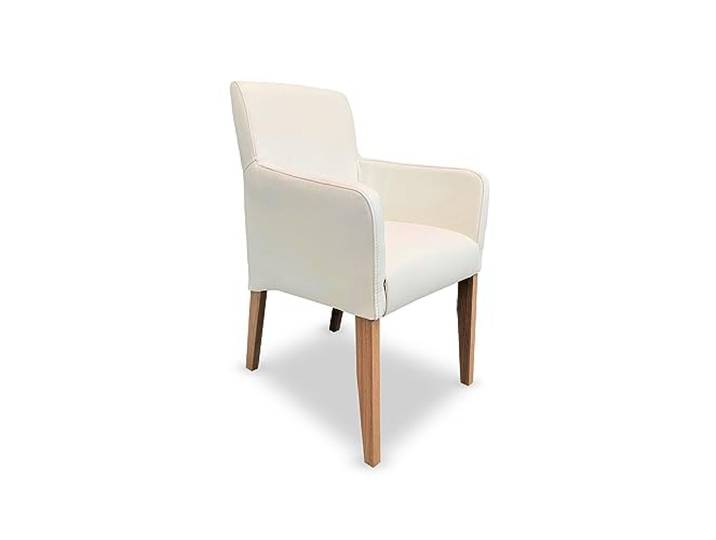 Quattro Meble Weiß Echtleder Esszimmerstühle Massivholz Stühle David Arm Lederstühle Sessel mit Armlehnen Echt Leder Esszimmer Stuhl Altweiß