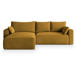 ECKSOFA FORIL Gelb Velours-Stoff mit Schlaffunktion