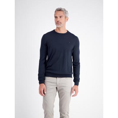 Strickpullover LERROS "Dezent gestalteter Strickpullover aus weicher Merinowolle", Herren, Gr. L, blau (classic navy), 100% Schurwolle, Rundhals, Pullover Strickpullover