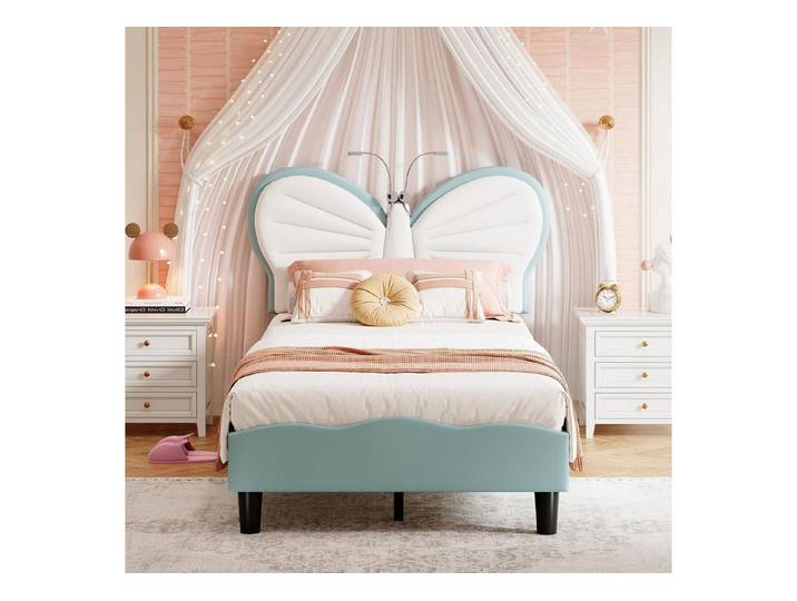LuxusKollektion Kinderbett Kinderbett Polsterbett 90x200 Weiß+Blau