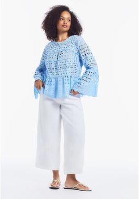 Plus Size Women's Eyelet Flounce Peplum Top by June & Vie in Placid Blue (Size 10/12)