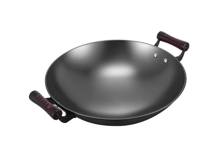 Poêle en fer Luchuan antiarina à fond rond non revêtu, poêle en fer brut binaural, wok extra large domestique, deuxième génération