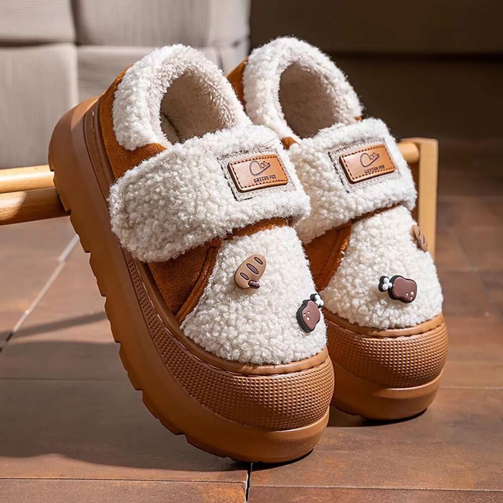 INF Pantoufles d'hiver en coton pour femmes - Plaisir de bricolage, polaire chaude, semelle épaisse, pantoufles d'intérieur Marron 36