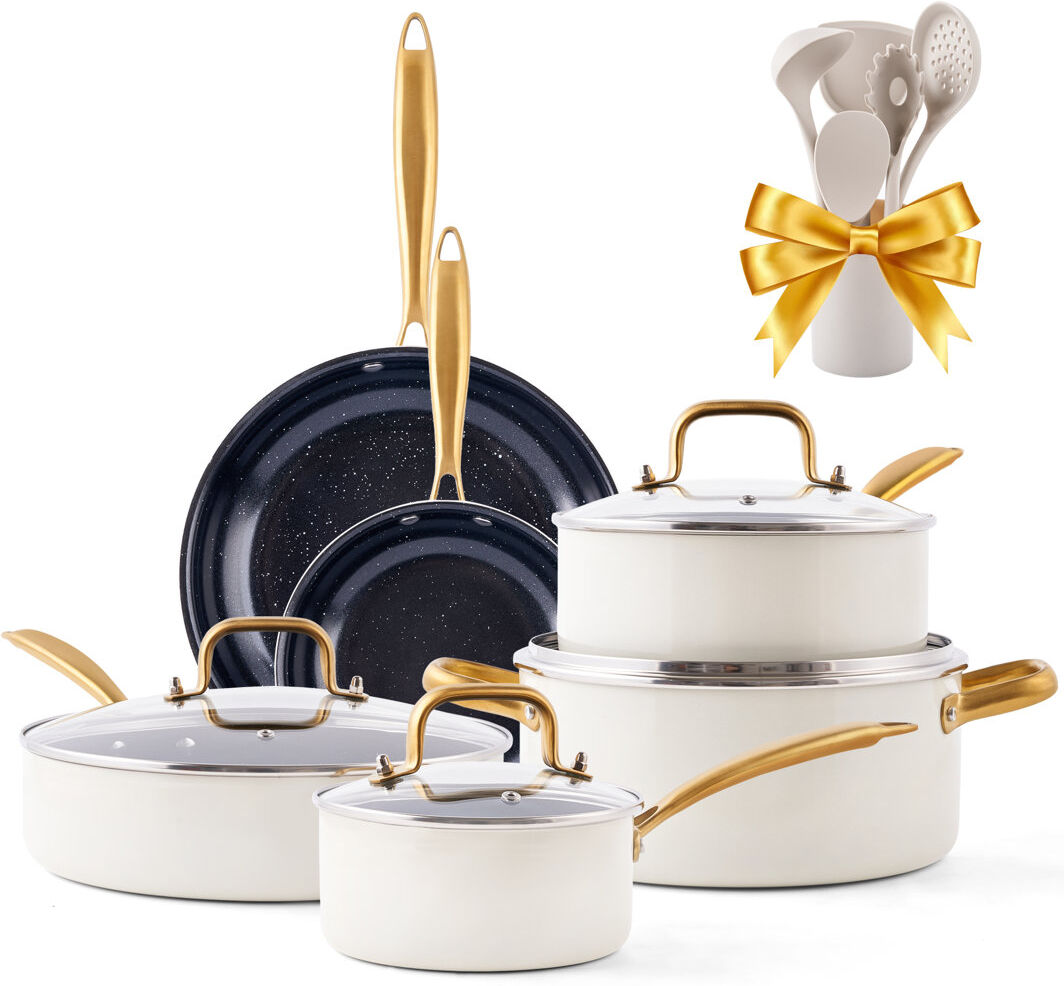 CAANNASWEIS UKWF002 16 - Piece Non-Stick Ceramic Cookware Set Black/White 16