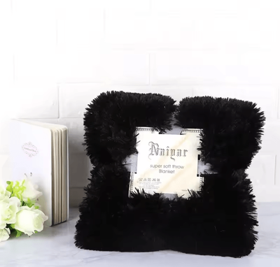 Inspire Curations Super Soft Shaggy Faux Fur Throw Blanket black blanket 160x200cm