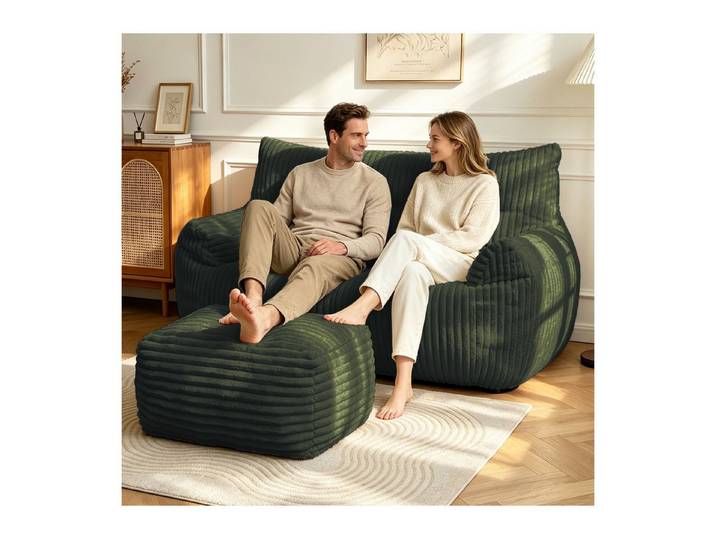 Odikalo 2-Sitzer Sofas wohnzimmer Loungesofa Relaxsessel Sitzsack mit Schlaffunktion, Doppel-Sitzsack mit Hocker–Große Sitzsack-Lounger für Erwachsene Jugendliche und Kinder–Ideal für Wohnzimmer Schlafzimmer Studentenwohnheim oder Balkon
