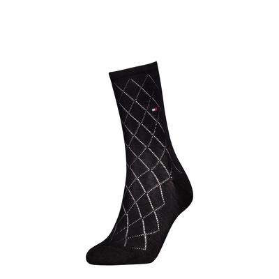 Socken TOMMY HILFIGER "TH WOMEN SOCK PREMIUM ARGYLE", Damen, Gr. 39-42, schwarz, Baumwollmischung, Socken Socken