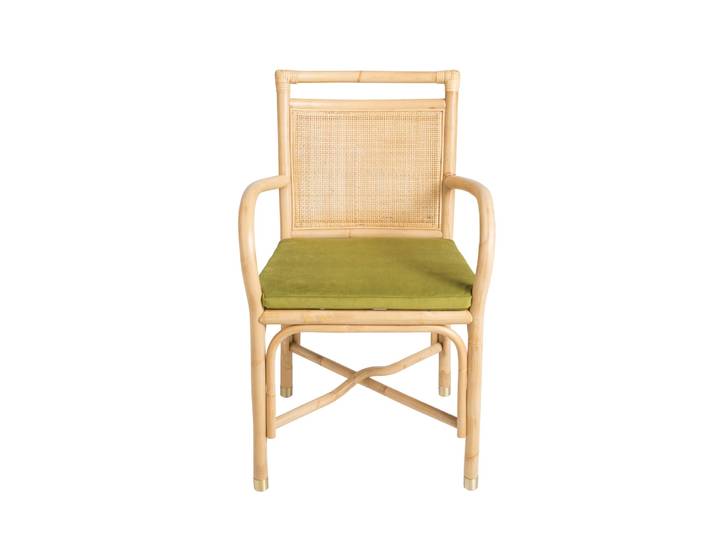 Fauteuil de table rotin et velours vert