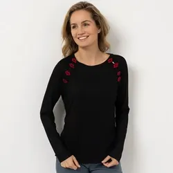 KILIAN KERNER SENSES Shirt, Langarm Cut Outs mit Kuss-Applikation figurumspielend