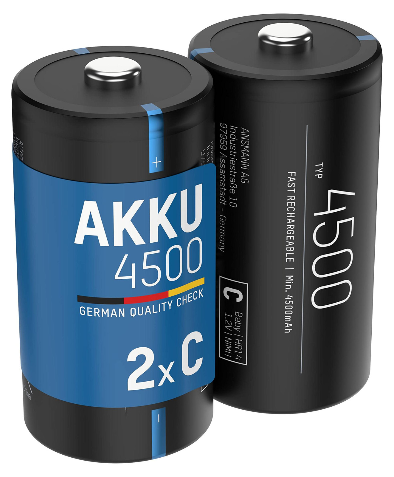 ANSMANN oplaadbare batterij Baby C, 4500 mAh, 1,2V, 2 stuks, geringe zelfontlading