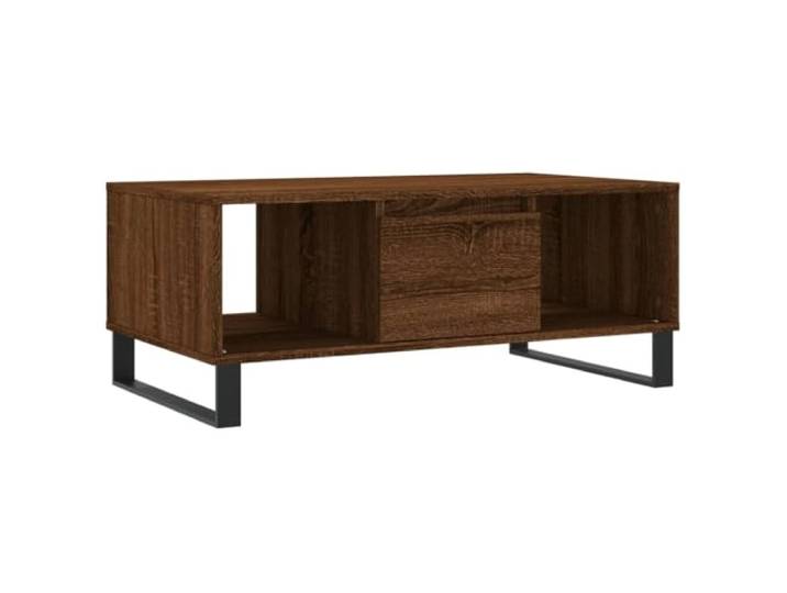 Couchtisch aus Holz mit Schublade und 2 Fächern, Füße aus Metall