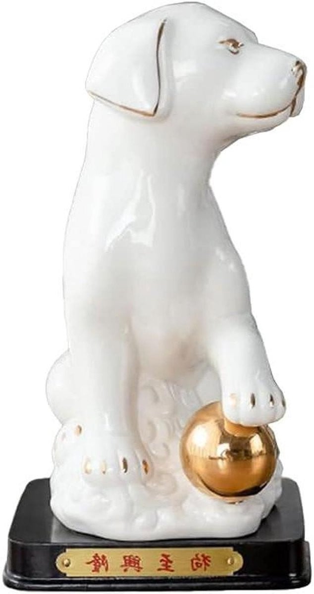 Keramisch Konijn Sculptuur - Wit met Goud - Decoratief Ornament voor op het Bureau