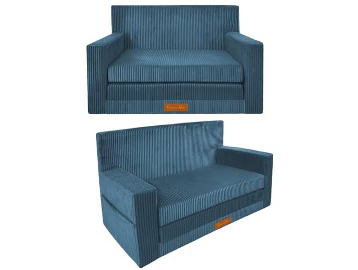 Leanbe 3in1 Kindersofa, Cord Spielsofa, Schlafsofa und Klappsofa, Personalisierbar, EU-Herstellung, (Blau)