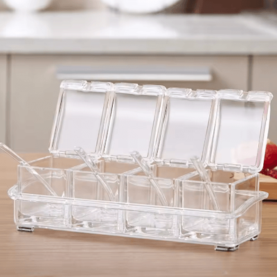 Inspire Picks 4 in 1 Clear Seasoning Container Set With Spoons For Kitchen Storage 1 Set